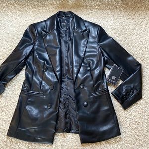 Faux Leather Double Breasted Blazer